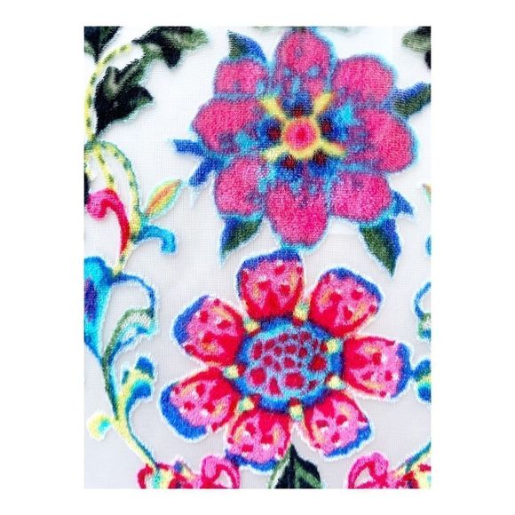 Japna Lounge Flocked Floral Duster Rainbow Sheer Burnout Fringe Kimono Sleeve S - Picture 5 of 10